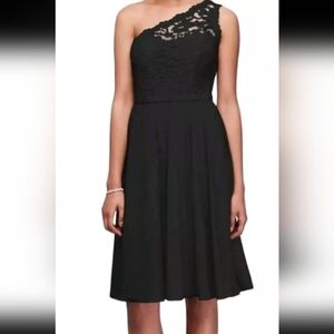 Davids Bridal Dress Womens Black One Shoulder Lace F15711 Bridesmaid Dress 10